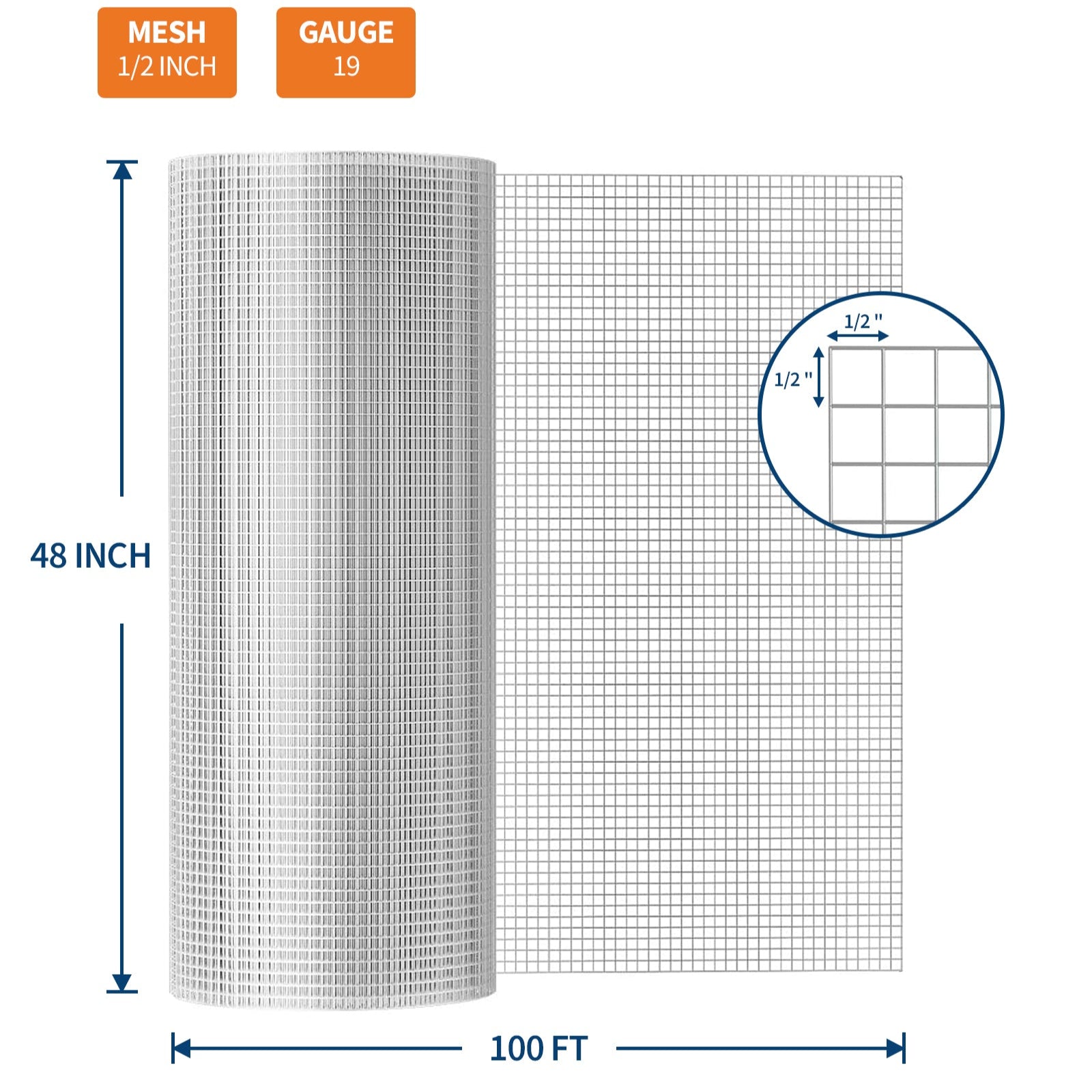 Garvee Malla de Alambre Soldada Acero Galvanizado 19 Gauge 1.3×1.3 cm Hexagonal 1.2×30 m Ataduras de Acero Segura para Cercas y Jardines Color Plata