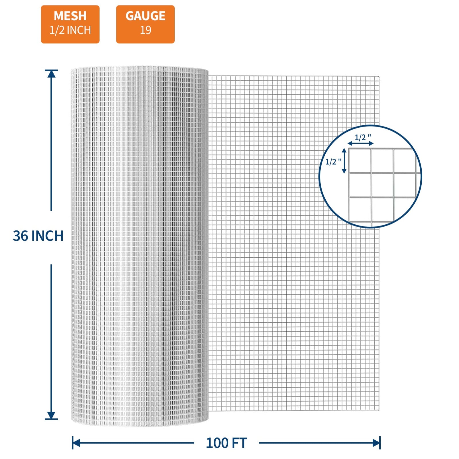 Garvee Malla De Alambre Soldada De Acero Inoxidable 19 Gauge Para Gallineros Y Jardines, Resistente Y Segura, Con Ataduras De Acero, 0.9 x 30 m Hexagonal, Zincado