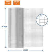 Garvee Malla De Alambre Soldada De Acero Inoxidable 19 Gauge Para Gallineros Y Jardines, Resistente Y Segura, Con Ataduras De Acero, 0.9 x 30 m Hexagonal, Zincado
