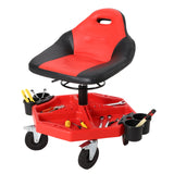 Garvee Taburete de Taller Rodante con Ruedas Giratorias 360°, Bandeja Portaherramientas, Altura Ajustable 48-61 cm, Acero Anticorrosivo, Capacidad 136 kg, Rojo - Rojo