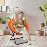 Garvee Silla Saucer Plegable Grande con Asiento Acolchado Antideslizante, Estructura Metálica Estable, Falsa Piel Naranja para Dormitorios y Exteriores, 58×52×82 cm - Naranja