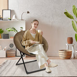 Garvee Silla Saucer Plegable Oversized Con Asiento Plush Antideslizante, Estructura Metálica Estable, Para Dormitorio Y Exterior, Ligera Y Portátil, Color Clásico - Marrón