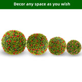 Garvee Set de 4 Bolas de Buchsbaum Artificial Ø32 cm con Flores Rojas, UV-Resistente, Impermeable al Agua, Material PE, para Decoración de Jardín y Boda