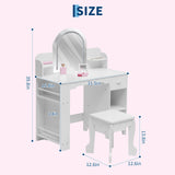 Garvee Vanidad Infantil con Espejo Iluminado, Mesa y Taburete 2 en 1, Almacenamiento Amplio, LED Ajustables, MDF Seguro, para Niñas de 3-9 Años, Dormitorio, Rosa - Blanco