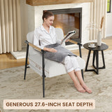 Garvee Silla Acento Moderna con Marco Metálico y Reposabrazos de Madera para Sala o Dormitorio, Cojín Suave, Tela Teddy 420g, Soporta 150 kg, Pies Ajustables