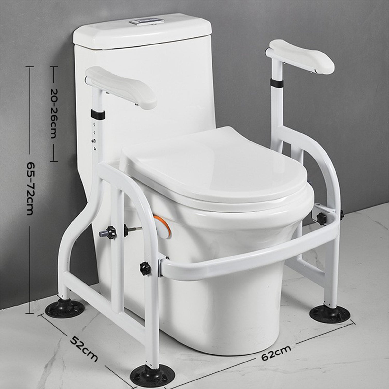 Garvee Ayuda para Levantarse del Inodoro de Acero Carbono Blanco, Asas Antideslizantes, Soporte con Pie de Ventosa y Prensa, Altura Ajustable 62x52x65-72cm para Adultos Mayores