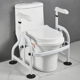 Garvee Ayuda para Levantarse del Inodoro de Acero Carbono Blanco, Asas Antideslizantes, Soporte con Pie de Ventosa y Prensa, Altura Ajustable 62x52x65-72cm para Adultos Mayores