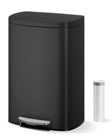 Garvee Cubo de Basura de 50 Litros de Acero Inoxidable con Pedal Industrial, Tapa de Cierre Suave y Cubo Interior Extraíble, para Cocina y Oficina, Negro - Negro