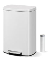Garvee Cubo de Basura de 50 Litros 13 Galones con Pedal Acero Inoxidable Antihuellas y Tapa de Cierre Suave Blanco - Blanco