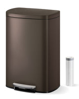 Garvee Cubo de Basura de 50 Litros de Acero Inoxidable Antihuellas con Pedal Industrial, Tapa de Cierre Suave y Cubo Interior Extraíble, 32,5 x 26 x 58,5 cm, Marrón - Marrón