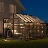 Garvee Invernadero 3.6x2.4 m con Paneles de Policarbonato y Ventilación Ajustable, Estructura de Aluminio Resistente, Puerta con Cerradura para Jardín y Patio
