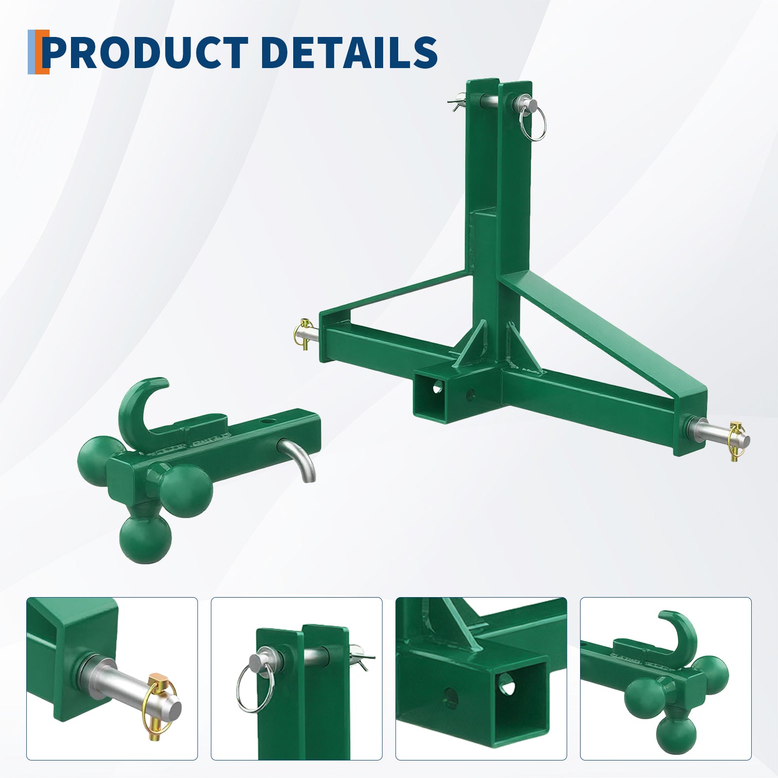 Garvee Receptor de Enganche de 3 Puntos para Tractor Categoría 1, Receptor de 5 cm, Bola y Gancho Pesados, Acero Reforzado con Recubrimiento en Polvo, Uso Agrícola y Construcción, Fácil Instalación