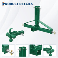 Garvee Receptor de Enganche de 3 Puntos para Tractor Categoría 1, Receptor de 5 cm, Bola y Gancho Pesados, Acero Reforzado con Recubrimiento en Polvo, Uso Agrícola y Construcción, Fácil Instalación