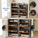 Garvee Gabinete Organizador de Zapatos con 2 Cajones Abatibles, MDF y Marco Metálico, Antivuelco para Entrada y Pasillo, Diseño Acanalado, Negro
