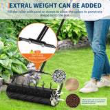 Garvee Manual Roller Lawn Aerator 180 cm Adjustable Heavy Duty Steel Spikes for Home Gardening, Durable, Custom Weight, Green