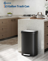 Garvee 13 Gal / 50 L Cubo de Basura Plástico con Tapa, Pedal de Acero, ABS Durable para Cocina y Oficina, Compacto y Resistente al Óxido, Gris