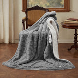 Garvee Manta Eléctrica Extra Grande 180x200cm, Manta Térmica de Invierno Reversible Jacquard y Borreguito con Mando LCD de 6 Niveles, Lavable, Gris - Gris