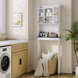 Garvee Gabinete de Almacenamiento sobre Inodoro con Estantes Ajustables y Puerta de Vidrio para Baño y Lavandería, 58 × 19 × 174 cm, Blanco - Blanco