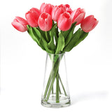 Garvee Tulipanes Artificiales Realistas con Tallos en Jarron de Vidrio Efecto Agua Decoracion Elegante Diez Unidades, Rojo Fucsia