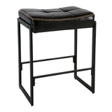 Garvee Taburete de Barra Saddle 66 cm Cuero Encerado Estructura de Hierro Cocina Cafetería