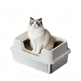 Garvee Arenero de Gato de Acero Inoxidable Talla L, con Bordes Altos y Alfombra Antideslizante, 50x35x27cm, Blanco Natural, para Hogares con Múltiples Gatos - Blanco Natural