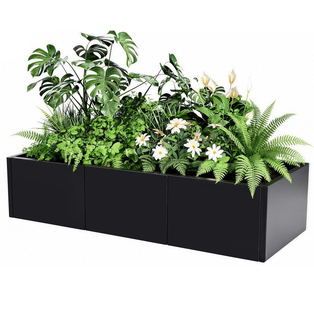 Garvee macetero metálico grande 130 × 46 × 30 cm para exterior, acero resistente, ensamblaje sin herramientas, jardín y patio, Negro