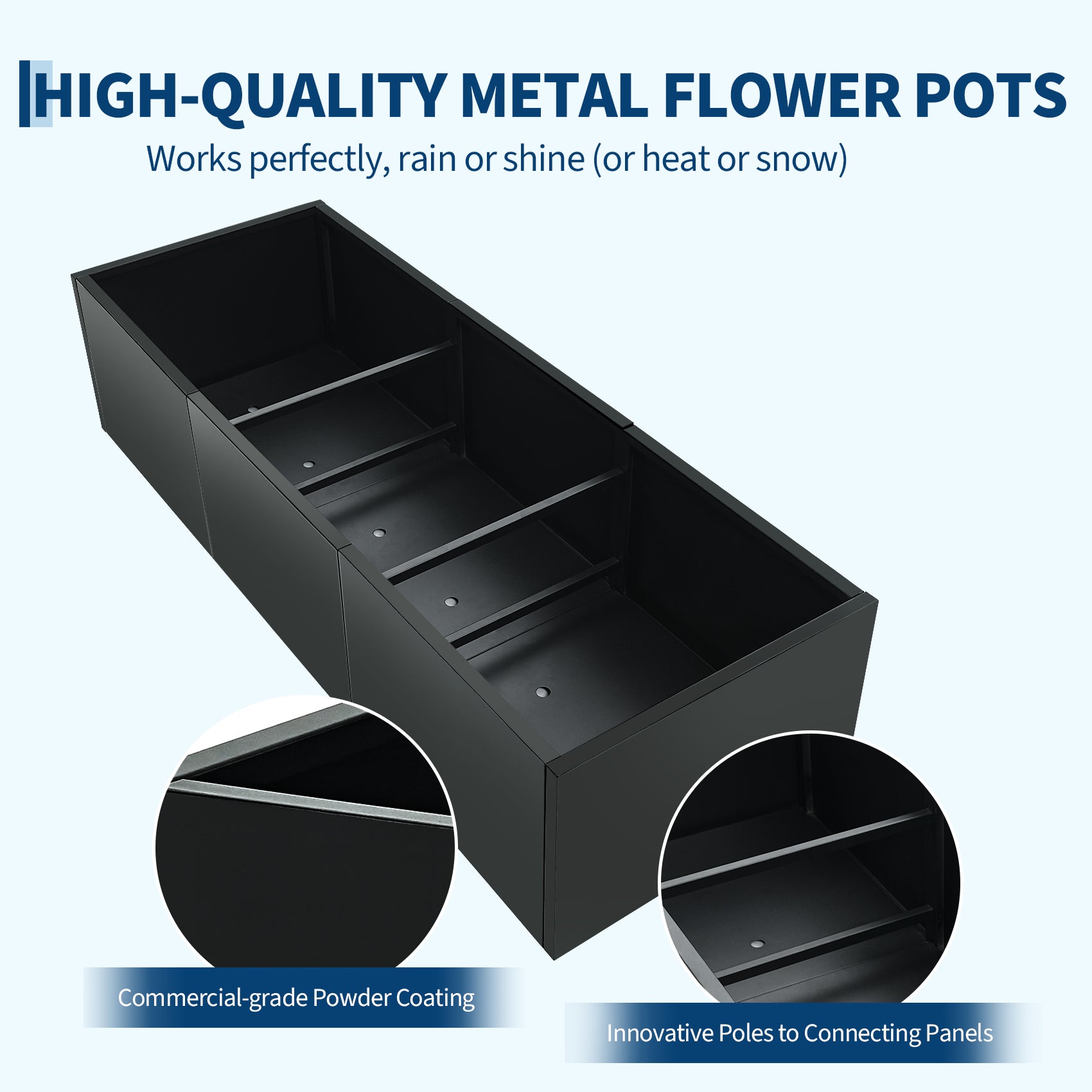 Garvee macetero metálico grande 130 × 46 × 30 cm para exterior, acero resistente, ensamblaje sin herramientas, jardín y patio, Negro