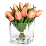 Garvee Tulipanes Artificiales Realistas con Tallos en Jarron de Vidrio Decoracion Elegante Doce Unidades, Naranja