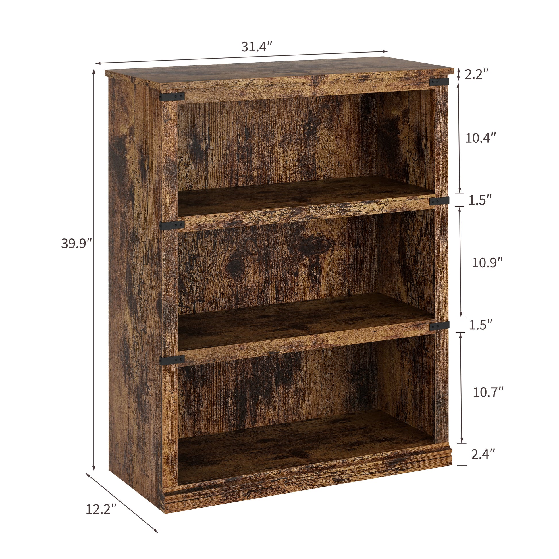 Garvee Estantería De 3 Baldas Estilo Granja, Madera MDF, Diseño Colonial, Alta Capacidad, Estable Para Sala O Oficina, Color Madera Vintage
