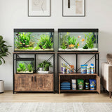 Garvee Soporte Para Acuario 40-50 Galones Con Gabinete De Almacenaje, Estructura Metálica Resistente, Pies Niveladores, Sala U Oficina, Negro - Marrón