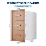 Garvee Cajonera de Acceso Triple de Acero Inoxidable con Cierre Silencioso para Entusiastas de BBQ en Cocina Exterior 41x72x52cm Plateado - Marrón