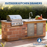 Garvee Módulo de 3 Cajones Resistente a la Intemperie para Organización en Isla de Barbacoa o Patio 41x72x52cm Plateado - Gris