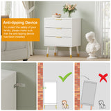 Garvee Cmoda Alta De 3 Cajones Con Asa Dorada Para Dormitorio Y Entrada, MDF Resistente, Blanca, Minimalista, Antivuelco - Blanco