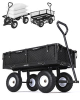 Garvee Carro de Jardin de Acero Resistente con Laterales de Malla Extraibles y Neumaticos Todoterreno Soporta 181 kg, Negro