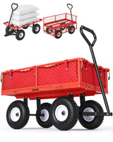 Garvee Carro de Jardin de Acero Resistente con Laterales de Malla Extraibles y Neumaticos Todoterreno Soporta 181 kg, Rojo