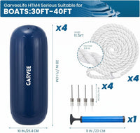 Garvee Juego de 4 Defensas para Barcos de PVC Resistente Parachoques de Atranque HTM con Agujero Central Incluye Cuerdas y Bomba 25x71 cm Azul