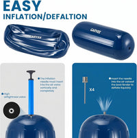 Garvee Juego de 4 Defensas para Barcos de PVC Resistente Parachoques de Atranque HTM con Agujero Central Incluye Cuerdas y Bomba 25x71 cm Azul