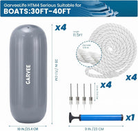 Garvee Juego de 4 Defensas para Barcos de PVC Resistente Parachoques de Atranque HTM con Agujero Central Incluye Cuerdas y Bomba 25x71 cm Gris