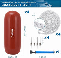 Garvee Protectores para Barcos 4 Piezas 25x71 cm Centro Acanalado PVC Resistente con Líneas de Amarre y Bomba para Amarre y Muelles Rojo