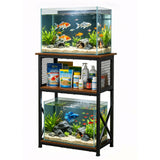 Garvee Soporte Resistente para Acuario de Metal y Madera con Tres Niveles de Almacenamiento y Pies Ajustables, Marron