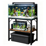 Garvee Soporte Resistente para Acuario de Metal y Madera con Tres Niveles de Almacenamiento y Pies Ajustables, Negro