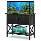 Garvee Soporte Resistente para Acuario de Metal y Madera con Tres Niveles de Almacenamiento y Pies Ajustables, Negro