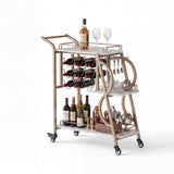 Garvee Carro de Barra de Tres Niveles con Ruedas Estante para Vino y Copas Diseno Industrial Moderno, 90x42x91 cm Dorado y Blanco