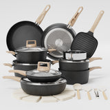 Garvee Juego de Ollas y Sartenes Ceramicas Antiadherentes con Mango Fijo Facil Limpieza Veintiseis Unidades, Negro