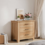 Garvee Comoda Moderna y Compacta de Madera con Tres Cajones Amplios y Patas Gruesas Resistentes, Color Madera Natural