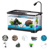 Garvee Acuario Completo de Plastico Resistente con Luz LED Filtro y Accesorios Decorativos Nueve Unidades, Tamano Mediano Negro