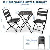 Garvee Conjunto Bistro Plegable de Metal Resistente Antioxidante Mesa Redonda y Dos Sillas Tres Unidades, Negro