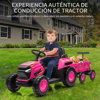 Garvee Tractor Eléctrico 12V con Remolque, Motor Dual 35W, Bluetooth, Luces LED y Control Remoto para Niños - Rosa