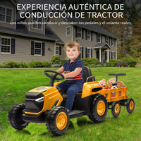Garvee Tractor Eléctrico 12V, Remolque Amovible, Doble Motor, Luces LED, Bluetooth, 3-6 años, Jardín, Amarillo