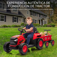 Garvee Tractor Eléctrico 12V, Remolque Amovible, Doble Motor, Control Remoto LED, Música, Bluetooth, 3-6 años, Jardín, Rojo
